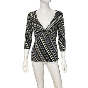 BCBGMaxAzria Multicolor Striped V-Neck Blouse